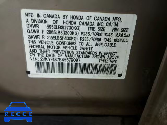 2004 HONDA PILOT EXL 2HKYF18754H579097 image 9