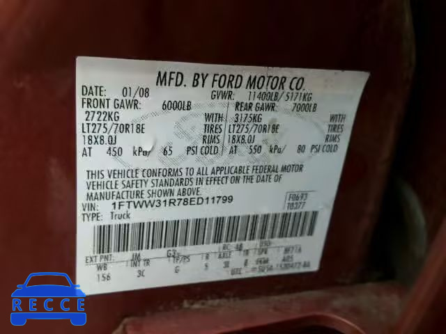 2008 FORD F350 SUPER 1FTWW31R78ED11799 image 9