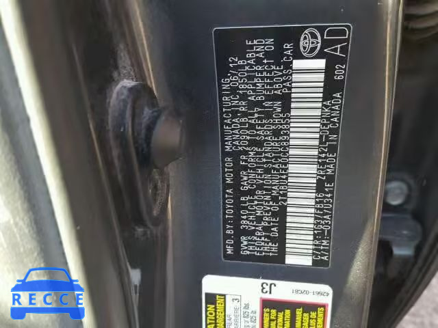 2012 TOYOTA COROLLA/S/ 2T1BU4EE0CC893855 image 9