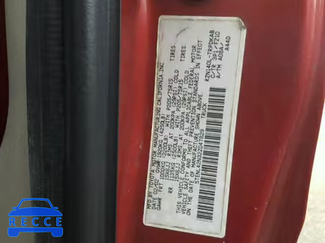 2002 TOYOTA TACOMA 5TENL42N32Z047829 image 9