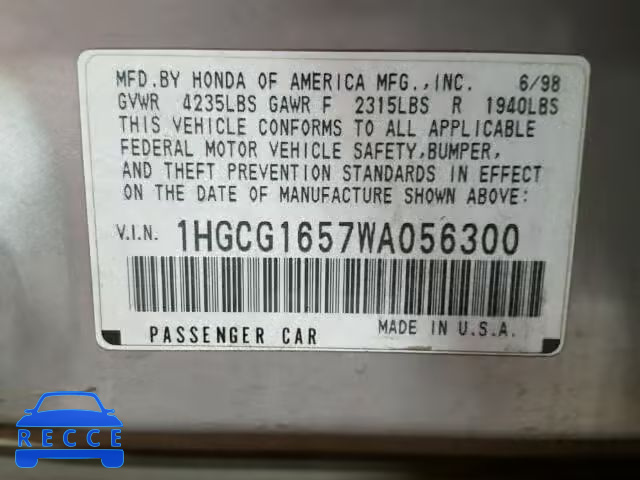 1998 HONDA ACCORD EX 1HGCG1657WA056300 Bild 9