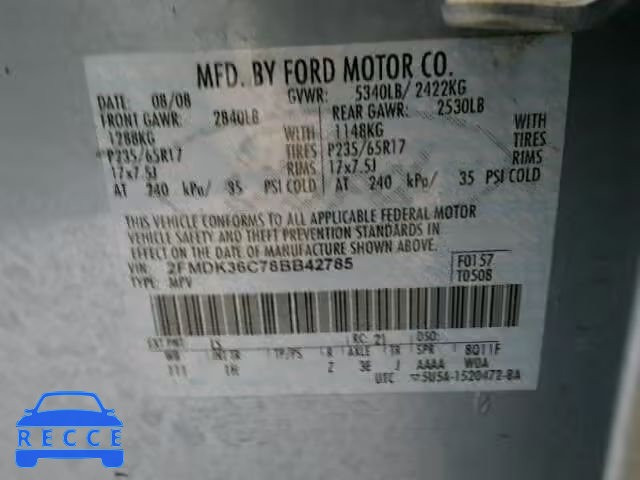 2008 FORD EDGE SE 2FMDK36C78BB42785 image 9