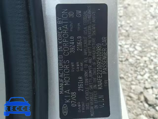 2009 KIA SPECTRA EX KNAFE221095610989 image 9