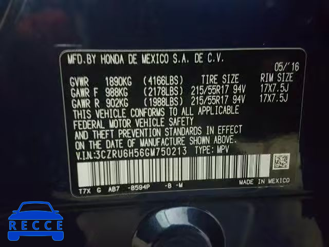 2016 HONDA HR-V EX/EX 3CZRU6H56GM750213 зображення 9