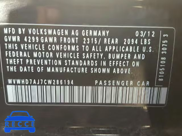 2012 VOLKSWAGEN GTI WVWHD7AJ7CW286194 Bild 9