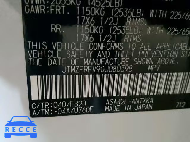 2016 TOYOTA RAV4 LE JTMZFREV9GJ080398 image 9