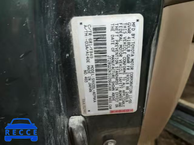 2001 TOYOTA CAMRY CE/L JT2BG22K510564168 image 9