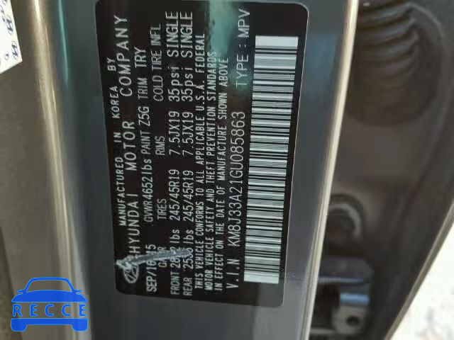 2016 HYUNDAI TUCSON LIM KM8J33A21GU085863 image 9