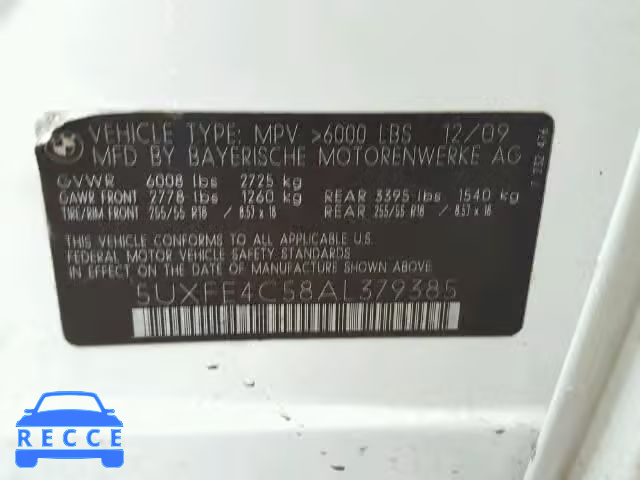 2010 BMW X5 XDRIVE3 5UXFE4C58AL379385 image 9