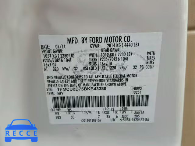 2011 FORD ESCAPE XLT 1FMCU0D75BKB43389 image 9