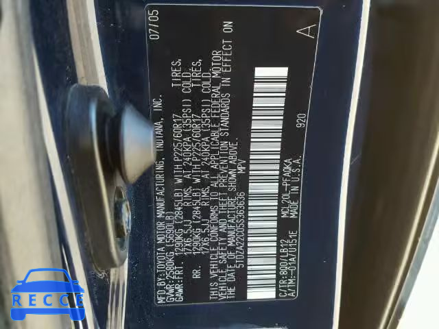 2005 TOYOTA SIENNA XLE 5TDZA22C05S363636 image 9