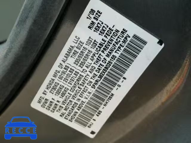 2008 HONDA ODYSSEY LX 5FNRL382X8B026155 image 8