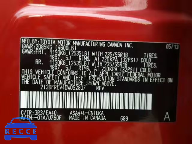 2013 TOYOTA RAV4 LIMIT 2T3DFREV4DW052807 image 9