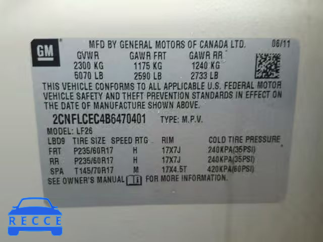 2011 CHEVROLET EQUINOX LS 2CNFLCEC4B6470401 image 9