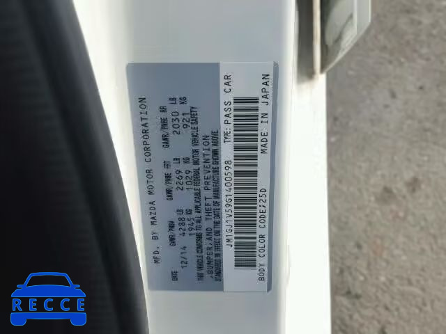 2016 MAZDA 6 TOURING JM1GJ1V59G1400598 image 9