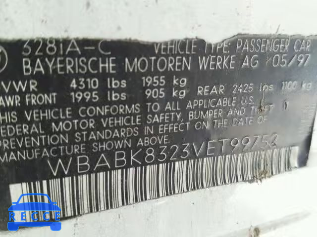 1997 BMW 328IC AUTO WBABK8323VET99752 image 9