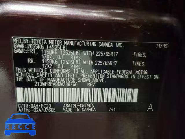 2016 TOYOTA RAV4 XLE 2T3WFREV8GW238766 image 9