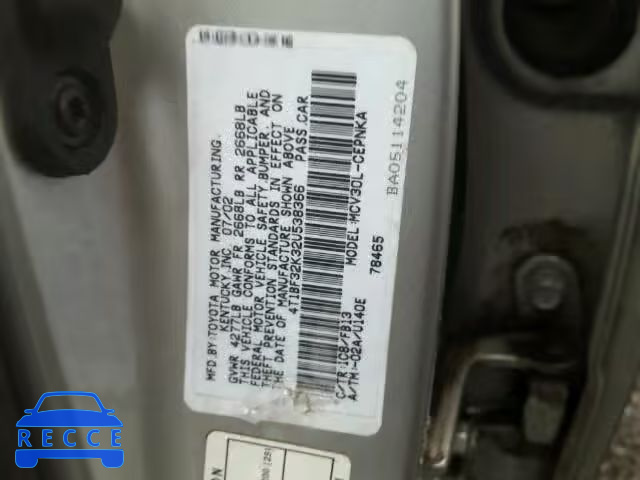 2002 TOYOTA CAMRY LE/X 4T1BF32K32U538366 image 9