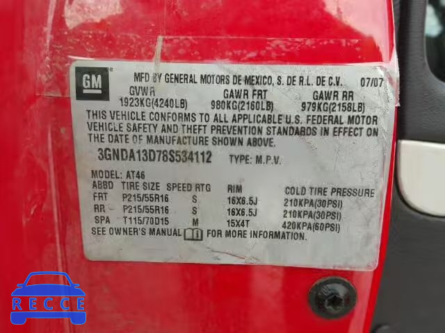 2008 CHEVROLET HHR LS 3GNDA13D78S534112 зображення 9