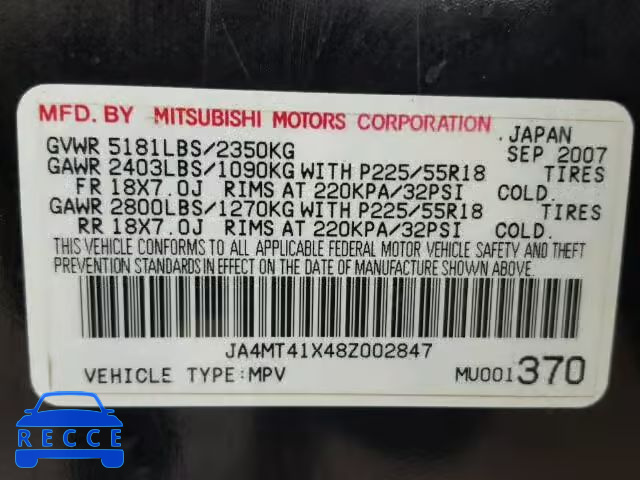 2008 MITSUBISHI OUTLANDER JA4MT41X48Z002847 image 9