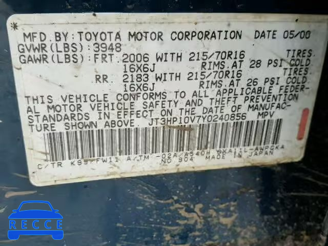 2000 TOYOTA RAV4 JT3HP10V7Y0240856 Bild 9