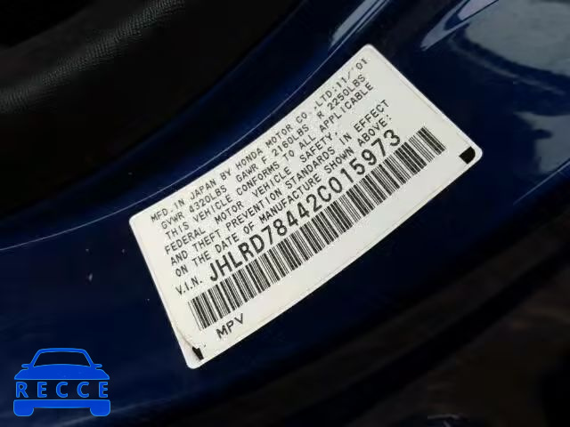 2002 HONDA CR-V LX JHLRD78442C015973 image 9