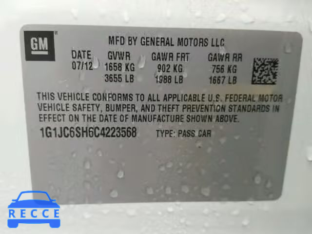 2012 CHEVROLET SONIC LT 1G1JC6SH6C4223568 image 9