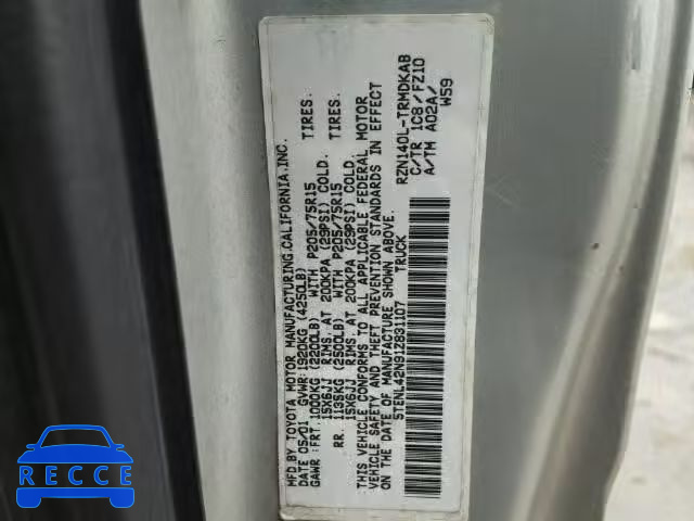 2001 TOYOTA TACOMA 5TENL42N91Z831107 image 9
