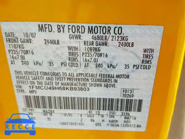 2008 FORD ESCAPE HEV 1FMCU49H68KB93803 image 9