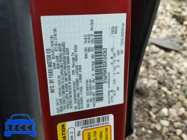 2016 FORD FUSION TIT 3FA6P0K92GR104362 image 9