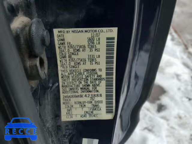 2008 NISSAN FRONTIER S 1N6AD06WX8C423888 image 9