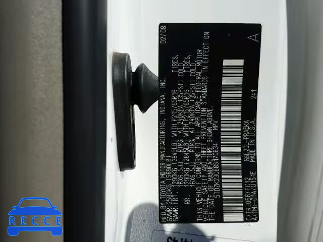 2008 TOYOTA SIENNA CE/ 5TDZK23C68S170634 image 9
