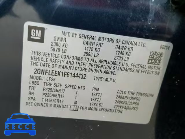 2015 CHEVROLET EQUINOX LS 2GNFLEEK1F6144432 image 9