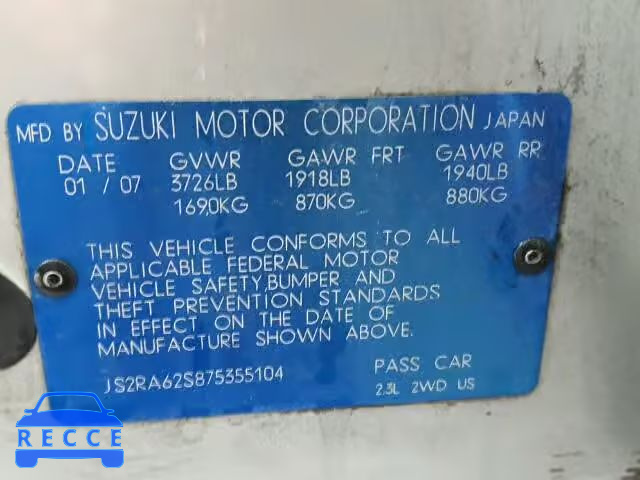 2007 SUZUKI AERIO JS2RA62S875355104 image 8