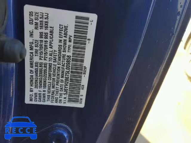 2005 HONDA ELEMENT EX 5J6YH28675L009858 image 9