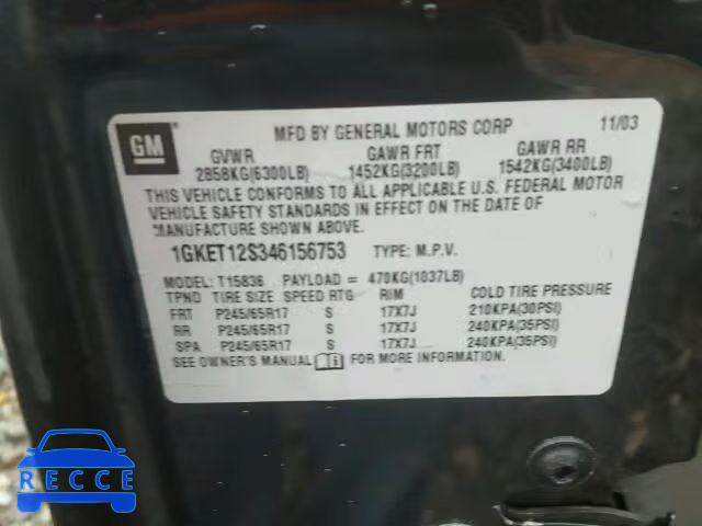 2004 GMC ENVOY XUV 1GKET12S346156753 Bild 9