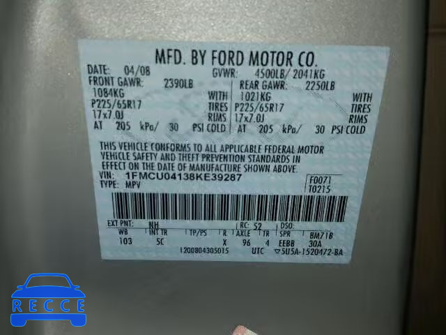 2008 FORD ESCAPE LIM 1FMCU04138KE39287 зображення 9