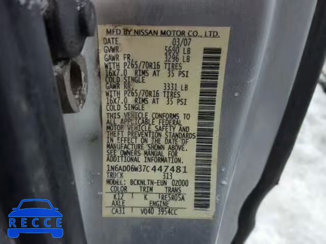 2007 NISSAN FRONTIER S 1N6AD06W37C447481 Bild 9