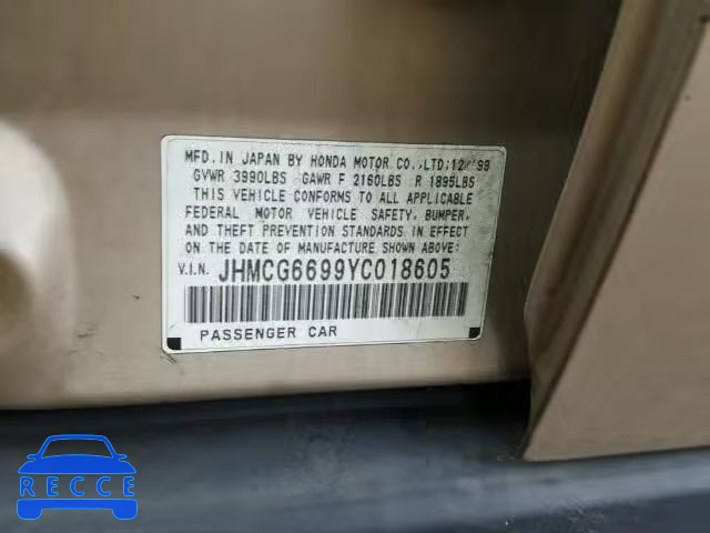 2000 HONDA ACCORD SE JHMCG6699YC018605 image 9