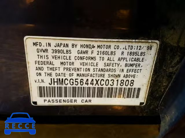 1999 HONDA ACCORD LX JHMCG5644XC031808 image 9