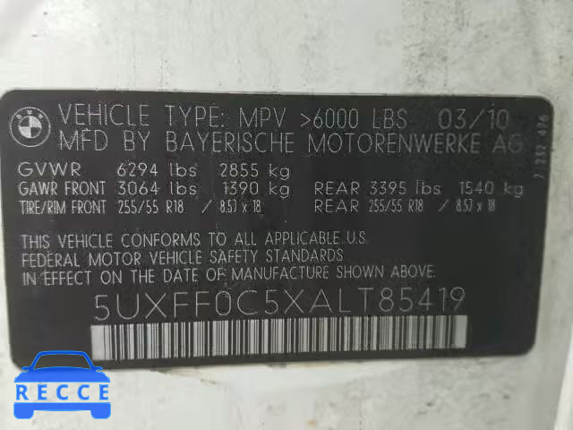 2010 BMW X5 XDRIVE3 5UXFF0C5XALT85419 Bild 9