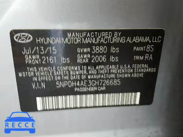 2016 HYUNDAI ELANTRA SE 5NPDH4AE3GH726685 зображення 9