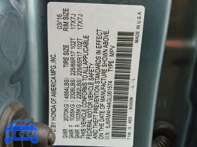 2016 HONDA CR-V SE 5J6RM4H44GL061574 Bild 9
