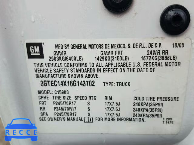 2006 GMC SIERRA C15 3GTEC14X16G143702 image 9