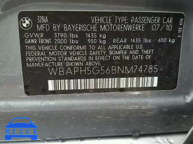 2011 BMW 328I SULEV WBAPH5G56BNM74785 image 9