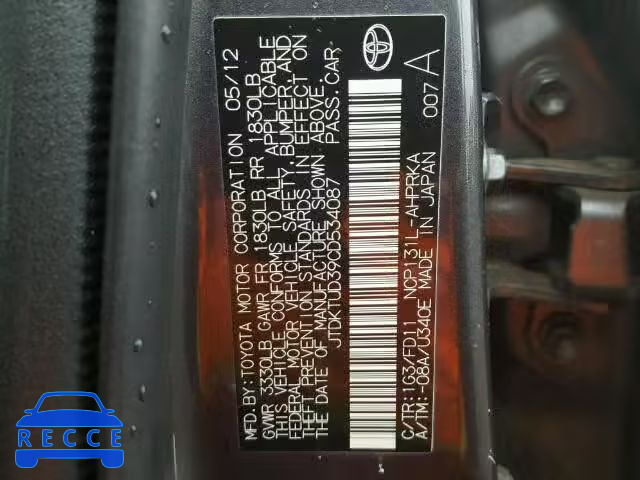 2012 TOYOTA YARIS JTDKTUD39CD534087 зображення 9