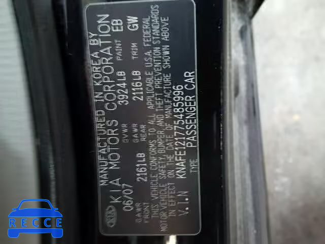 2007 KIA SPECTRA EX KNAFE121775485996 image 9