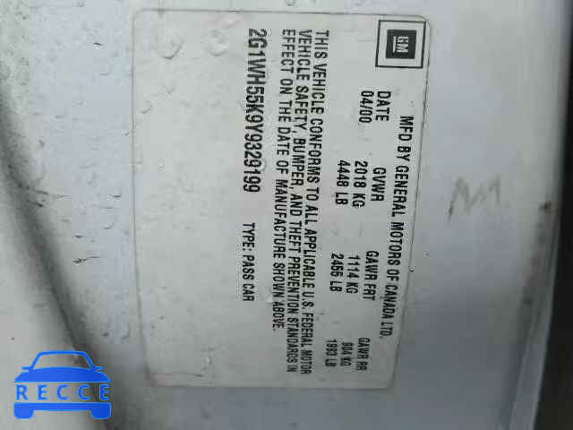 2000 CHEVROLET IMPALA LS 2G1WH55K9Y9329199 image 9