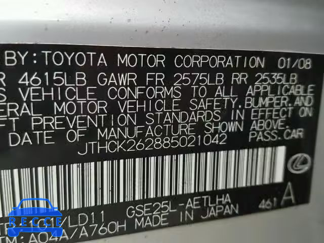 2008 LEXUS IS250 AWD JTHCK262885021042 image 9