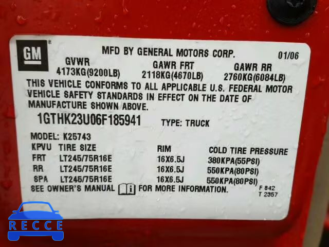 2006 GMC SIERRA K25 1GTHK23U06F185941 image 9